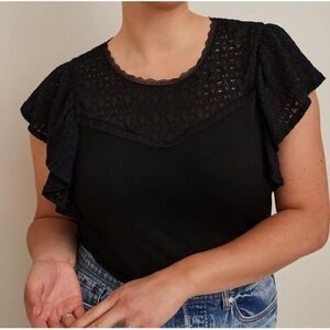 Torrid Black Flutter Sleeve Ruffled Blouse size 5 - NWT